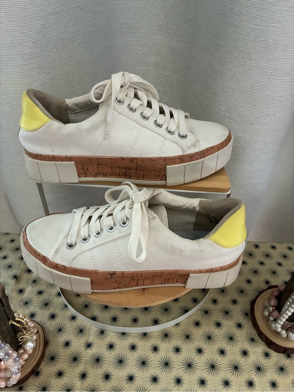 Dolce Vita White Canvas Sneakers with Yellow Heel